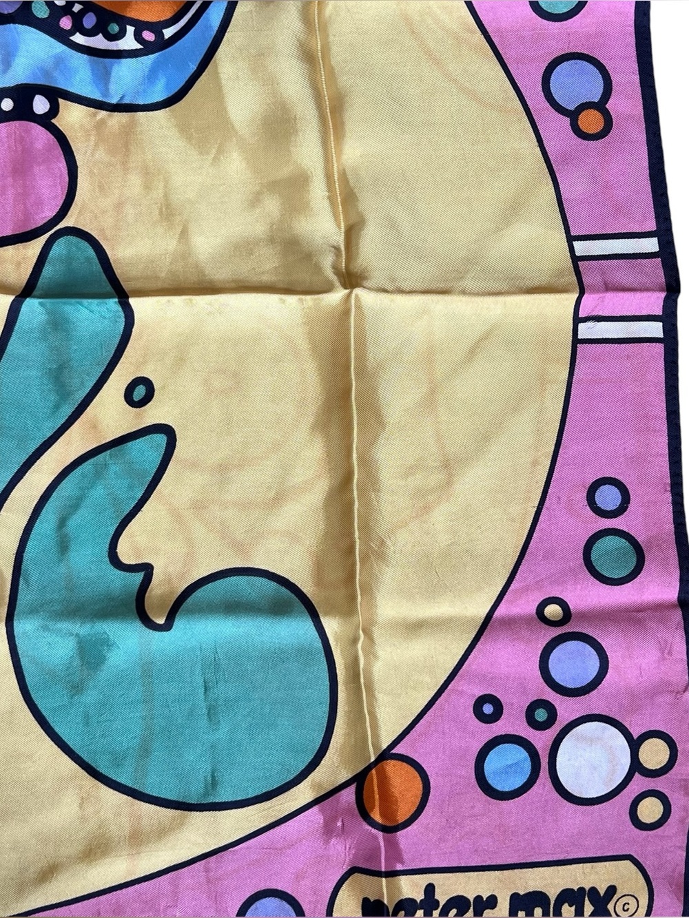 Peter Max 1970s Vintage Rare Pop Art Love Silk Scarf Psychedelic Colorful Pink - Picture 4 of 15